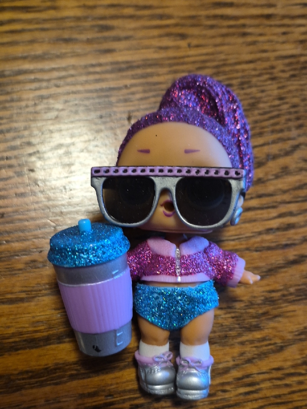 L.O.L. Surprise! Doll Purple Pink Blue Glitter Outfit with Sunglasses & Cup